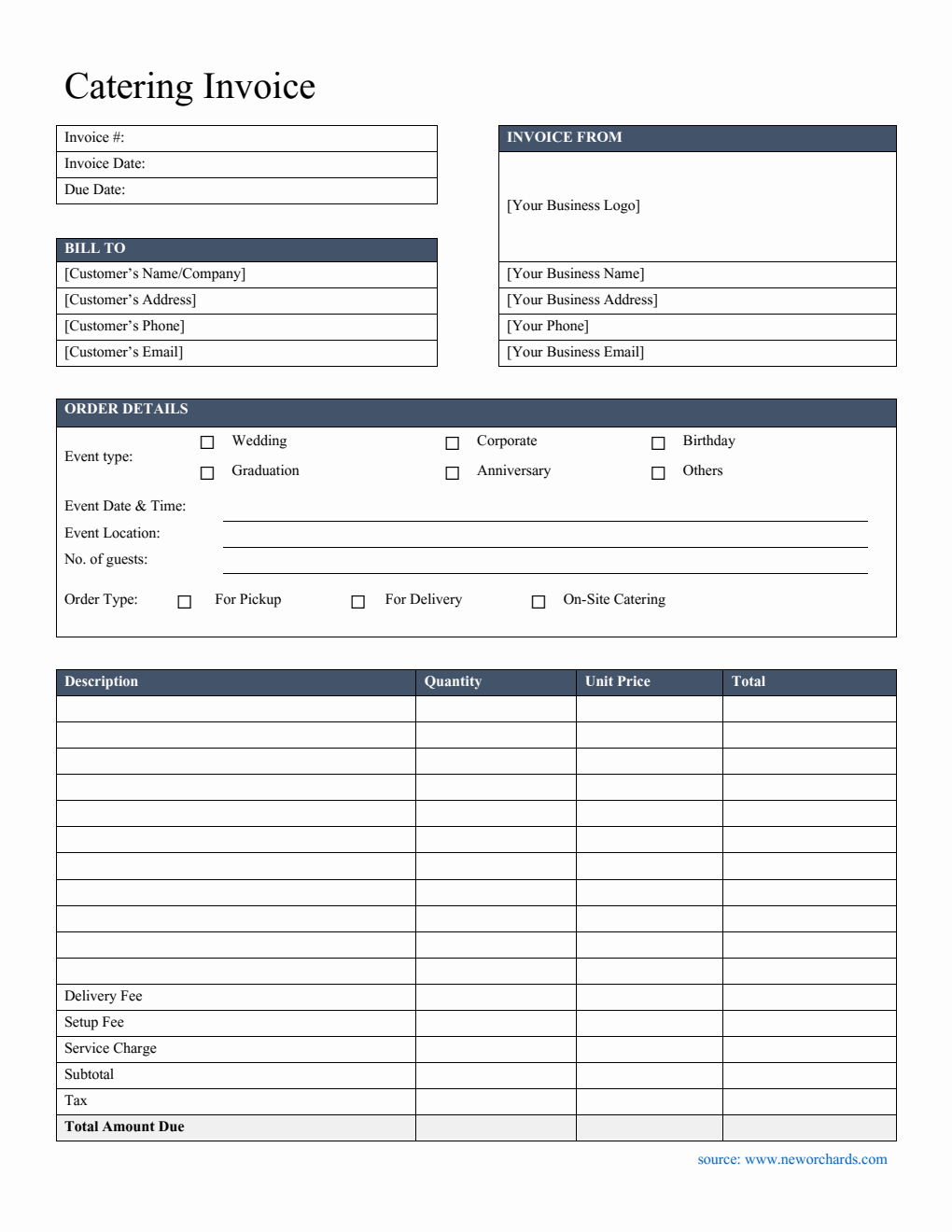 Free Catering Invoice Templates (PDF, Word, Excel)