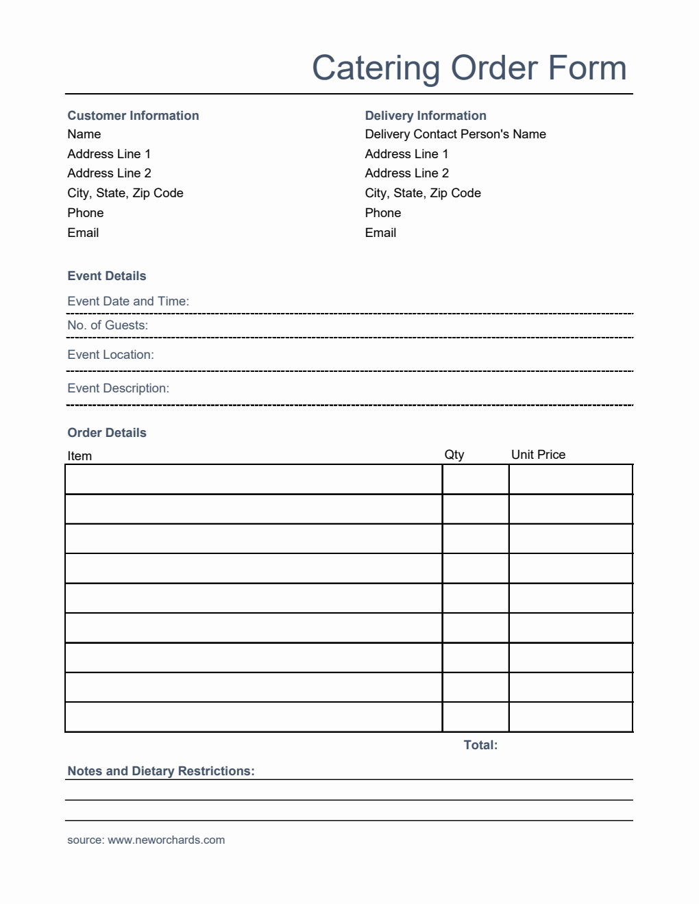 printable catering order form template in word Images... Free Catering Templates (PDF, Word, Excel)