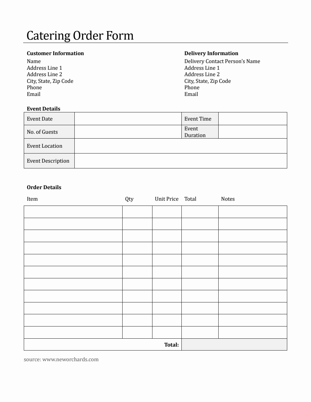 free printable catering forms - printable forms free... Free Catering Templates (PDF, Word, Excel)