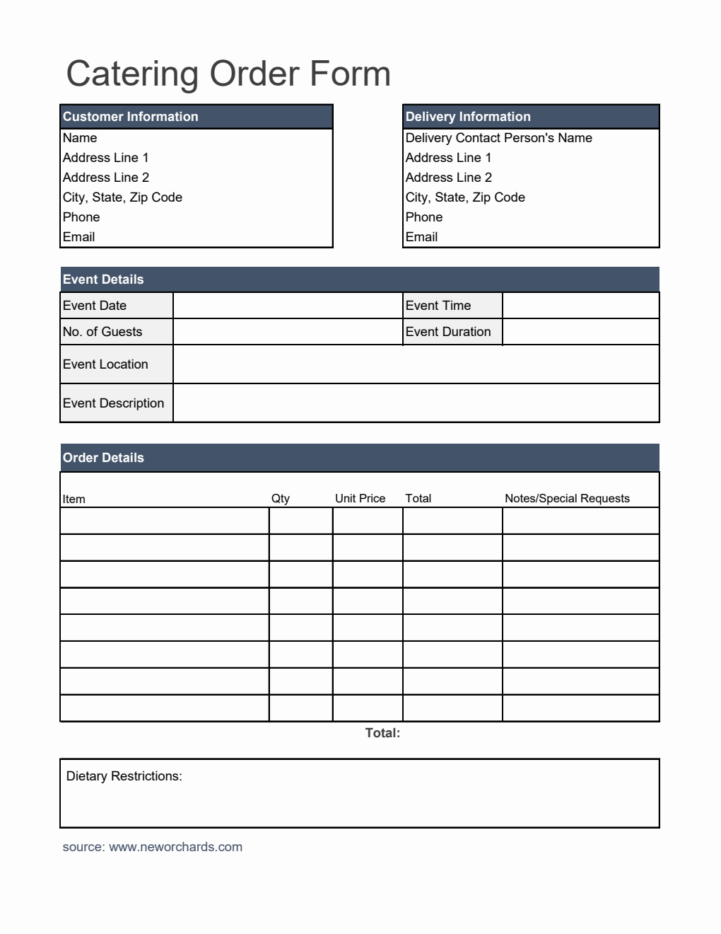 Free Excel Catering Templates