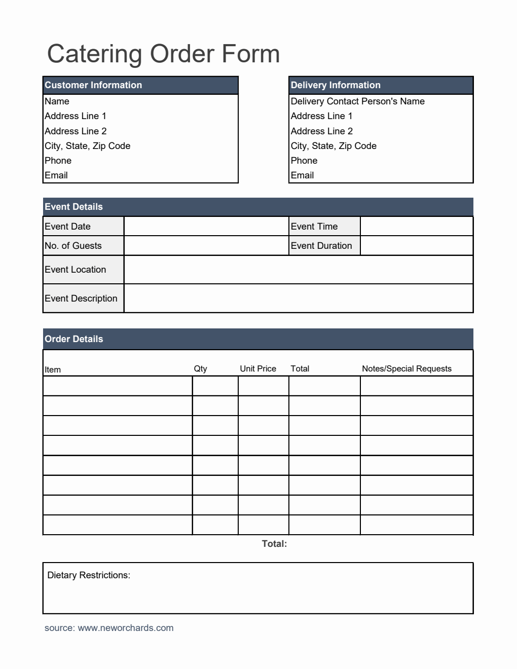 printable catering order form template in word Images... Free Catering Templates (PDF, Word, Excel)