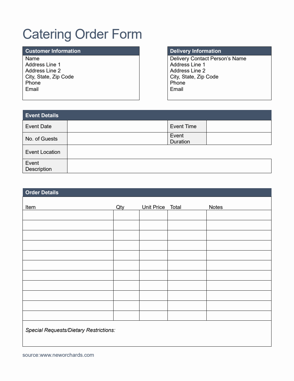 printable catering order form template in word Images... Free Catering Templates (PDF, Word, Excel)