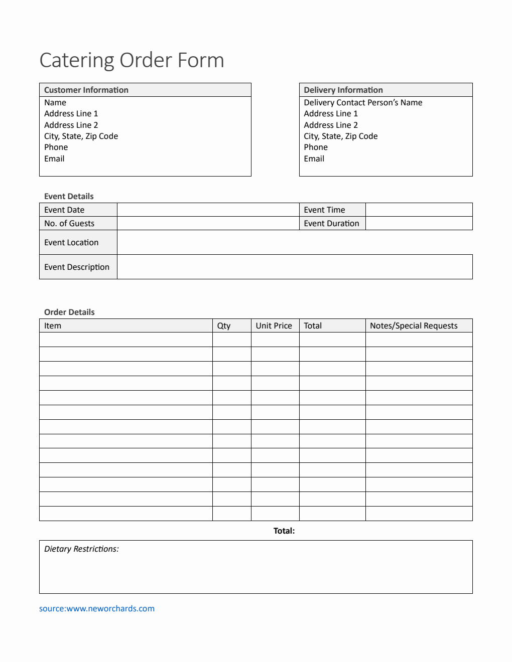 free 30 catering order forms in pdf ms word excel... Free Catering Templates (PDF, Word, Excel)