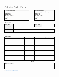printable catering order form template in word Images... Downloadable Catering Order Form in Word Format