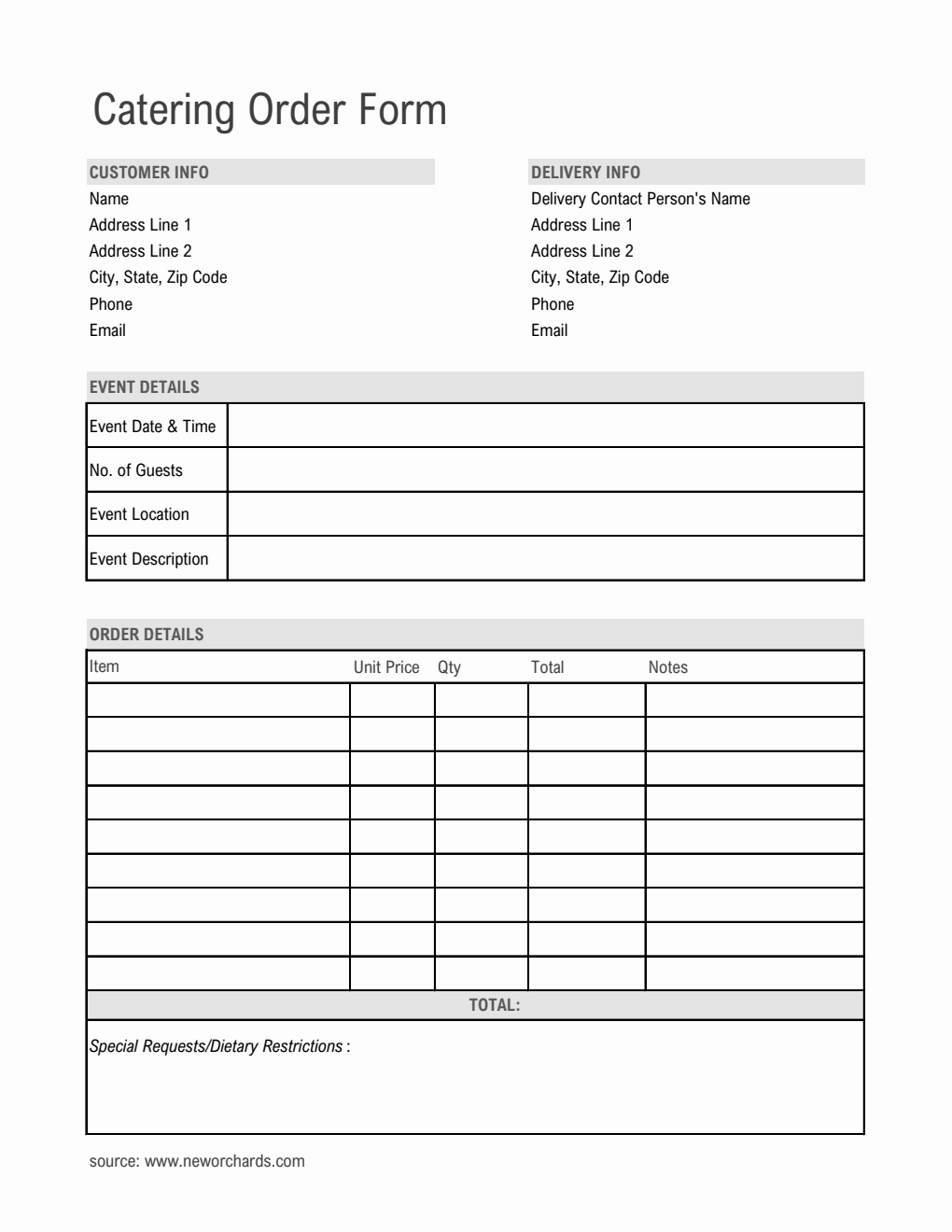 printable catering order form template in word Images... Free Catering Templates (PDF, Word, Excel)