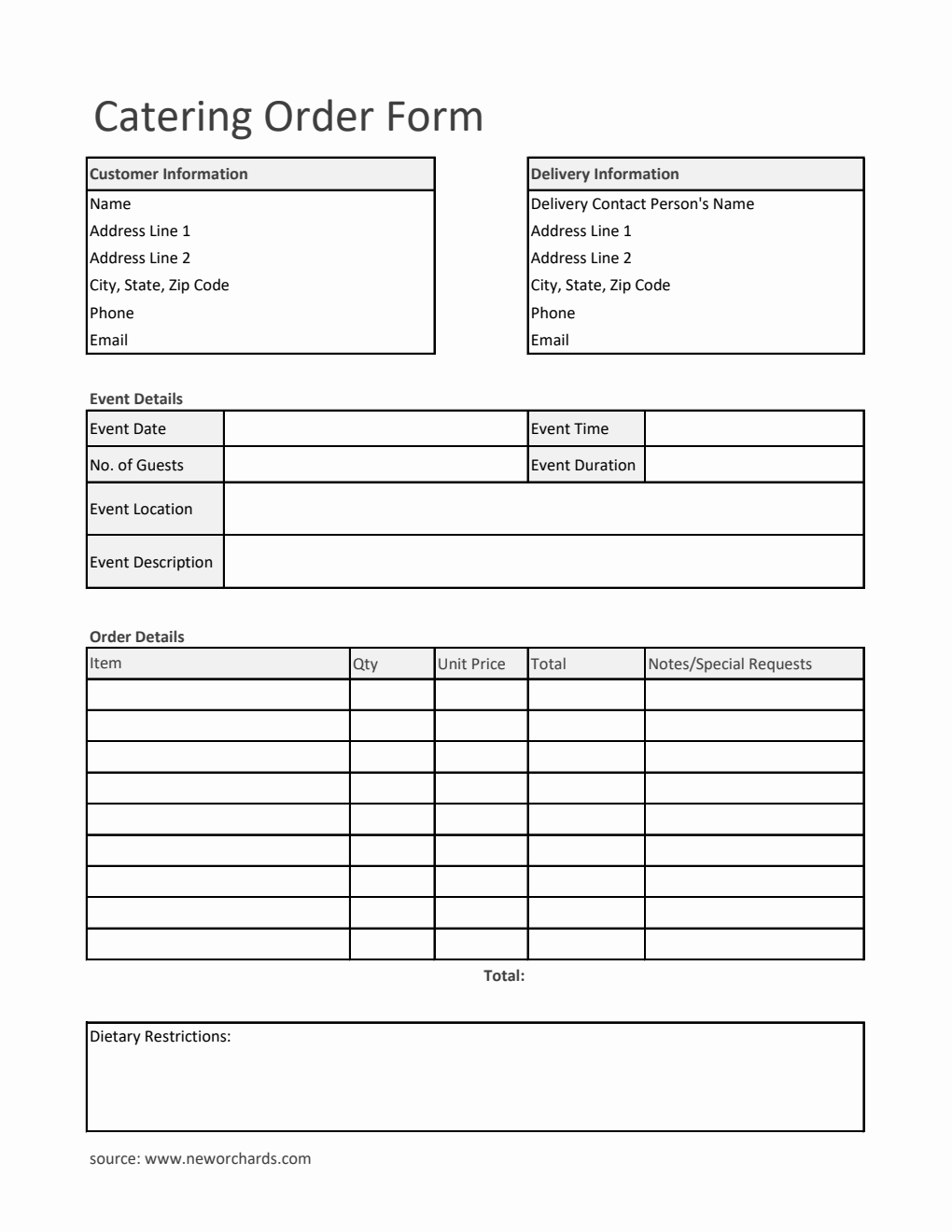 Caterease Kitchen Order Prints Free Catering Templates (PDF, Word, Excel)