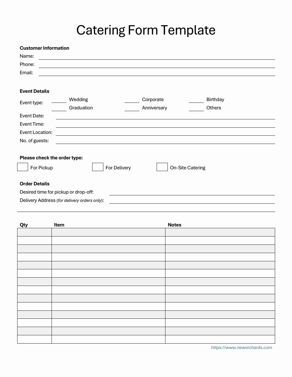 Caterease Kitchen Order Prints Downloadable Catering Order Form in PDF Format