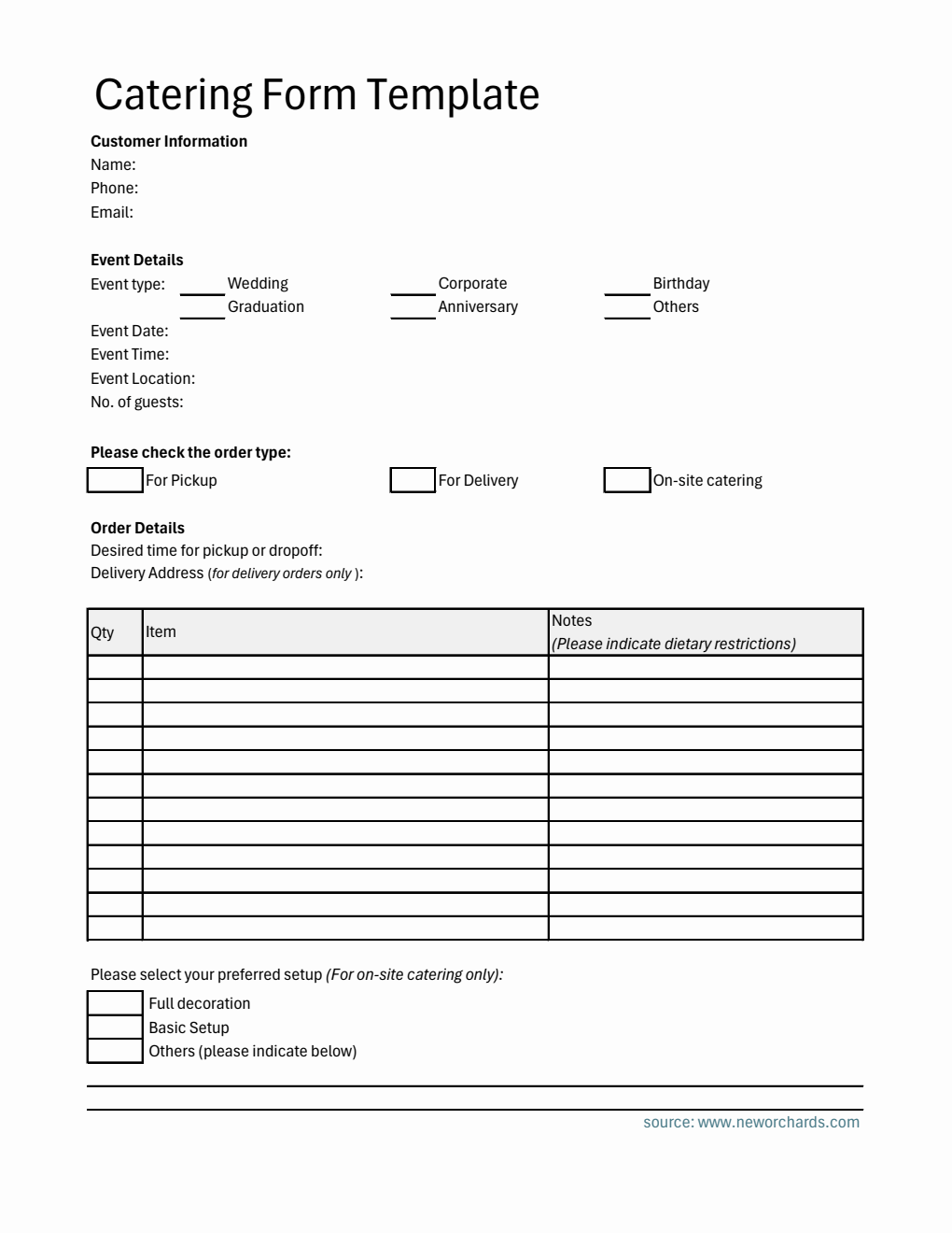 catering order forms - fill out and sign printable pdf... Free Catering Templates (PDF, Word, Excel)