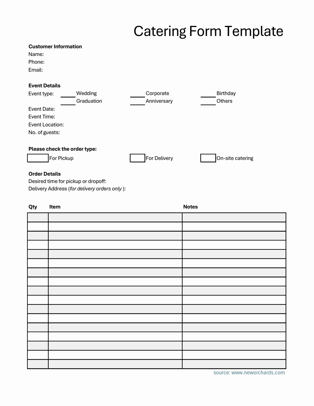 catering order form, printable order sheet, food... Free Catering Templates (PDF, Word, Excel)