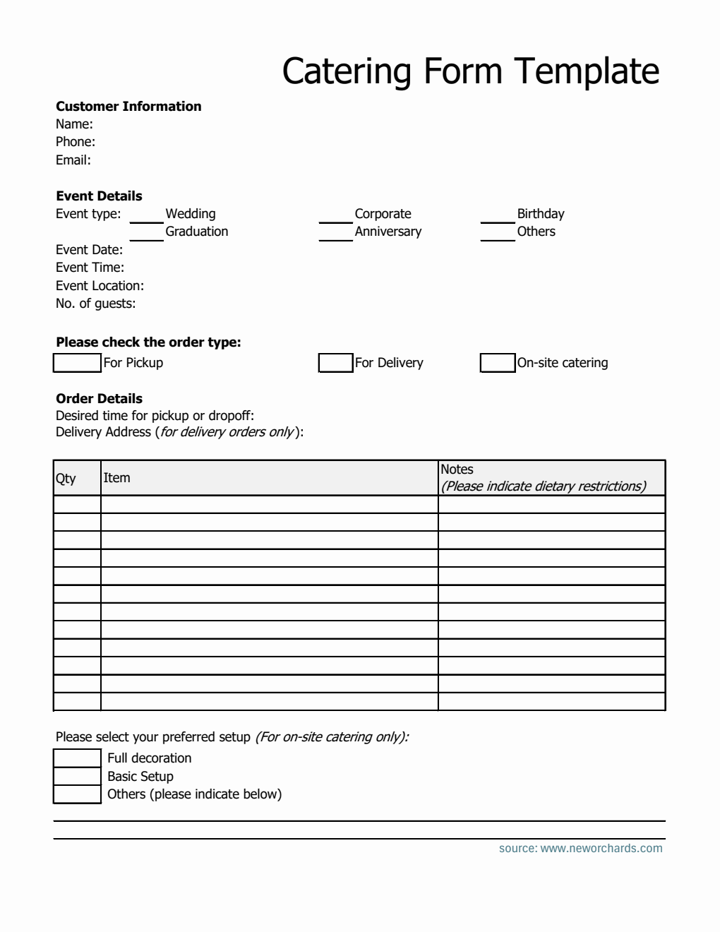catering order form, printable order sheet, food... Free Catering Templates (PDF, Word, Excel)