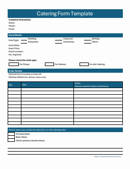 Blank Catering Order Form Template In Excel