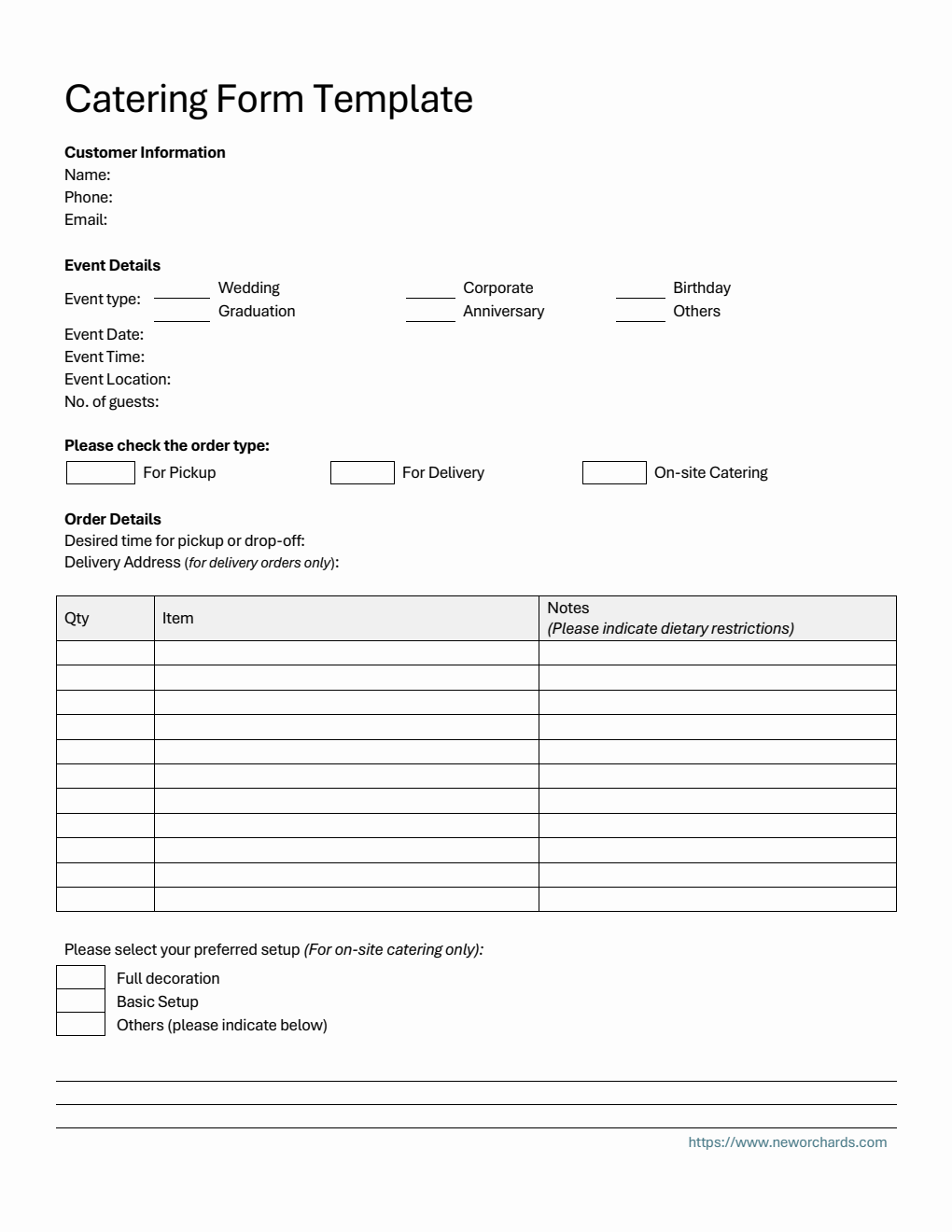 Caterease Kitchen Order Prints Downloadable Catering Order Form in PDF Format