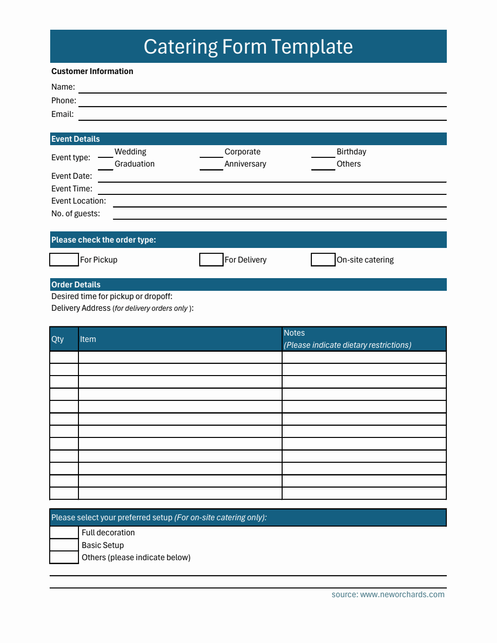 free 15+ catering order form samples, pdf, ms word,... Free Catering Templates (PDF, Word, Excel)