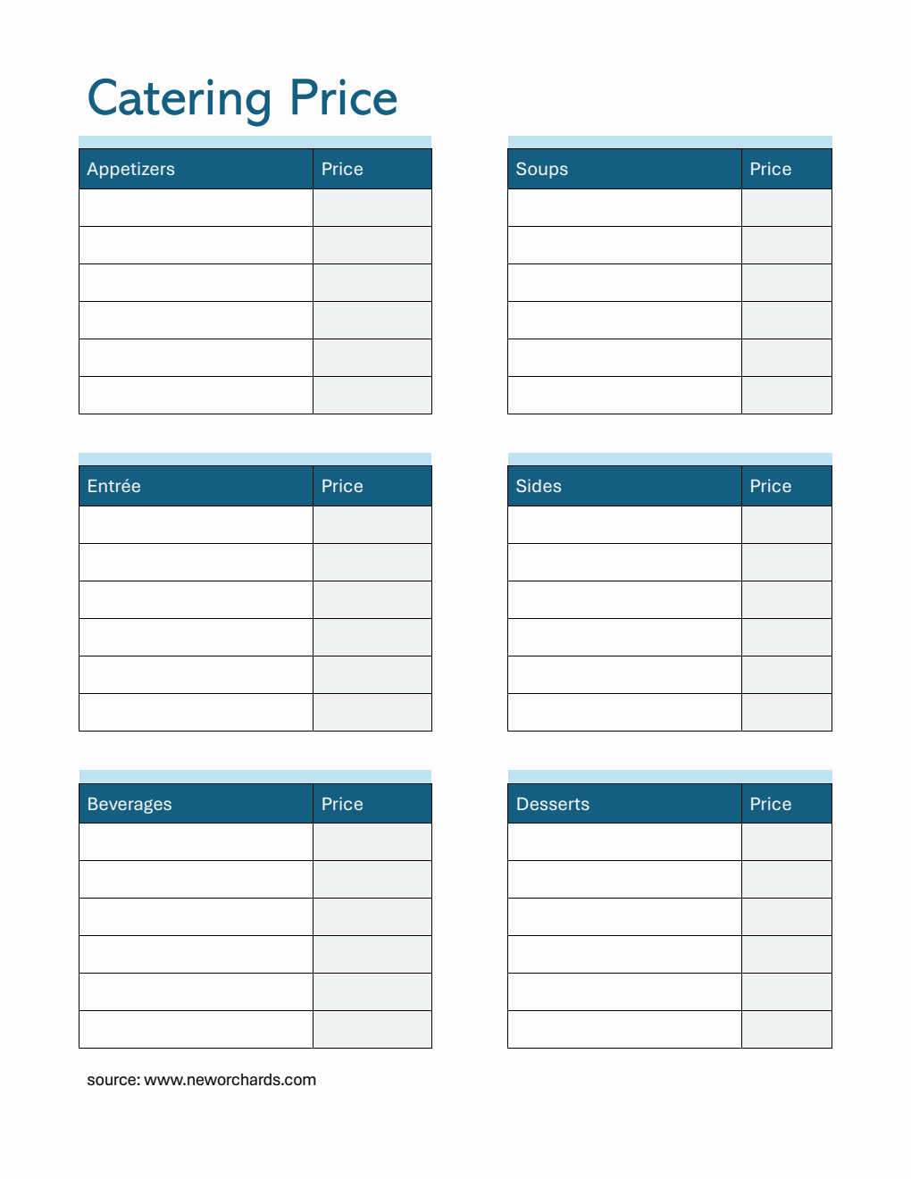 Basic Catering Price Template Word