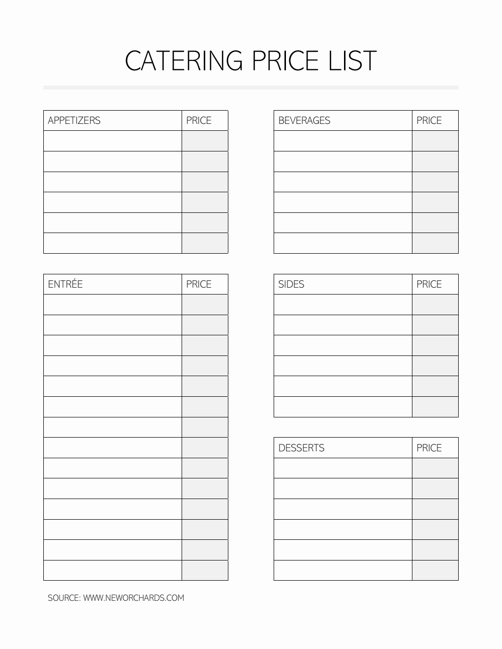  Catering Price Template Word