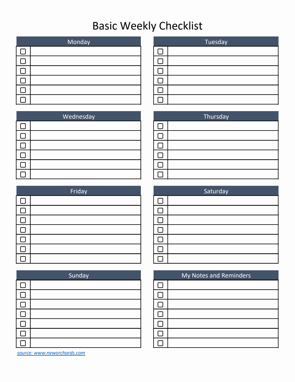 Free Checklist Template in Excel (Weekly)