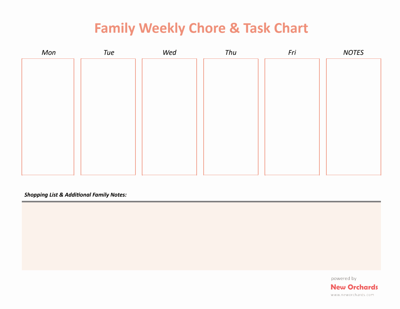 Family Weekly Chore And Task Chart Template - PDF Format