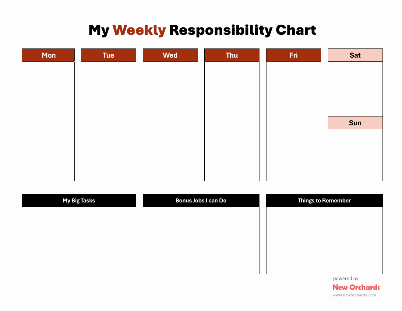 Weekly Responsibility Chart Template - Word Format