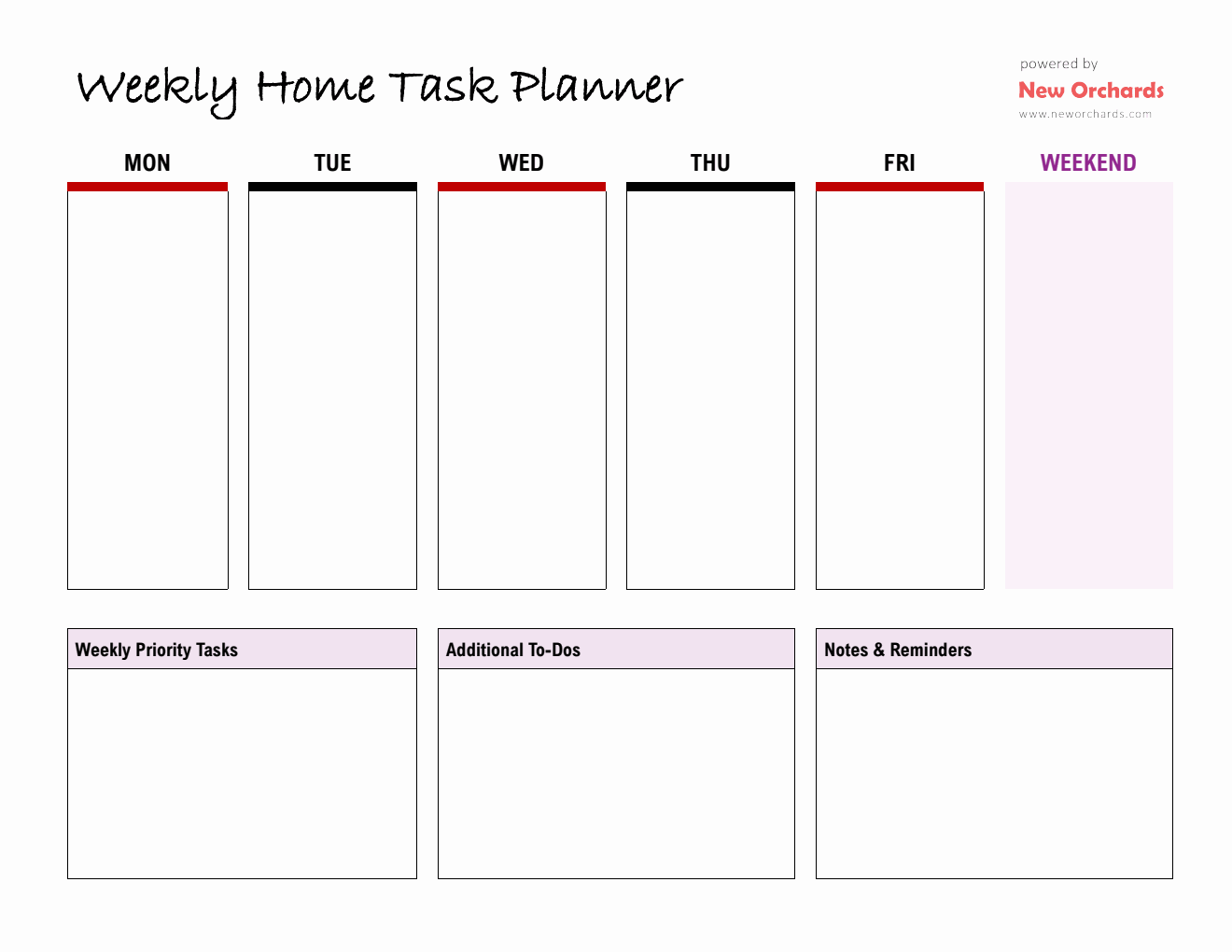 Weekly Home Task Planner Template - PDF Format