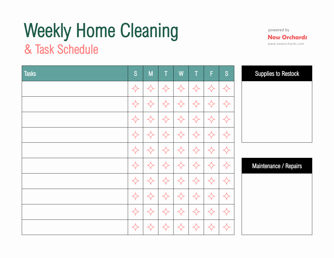 Format Cleaning Task Weekly Home Cleaning And Task Schedule Template (Excel)