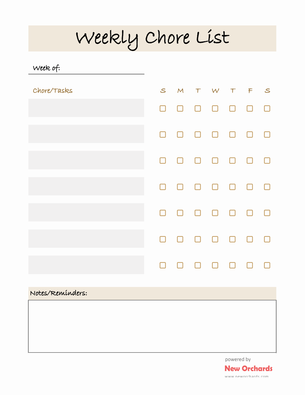 Free Excel Chore Chart Templates
