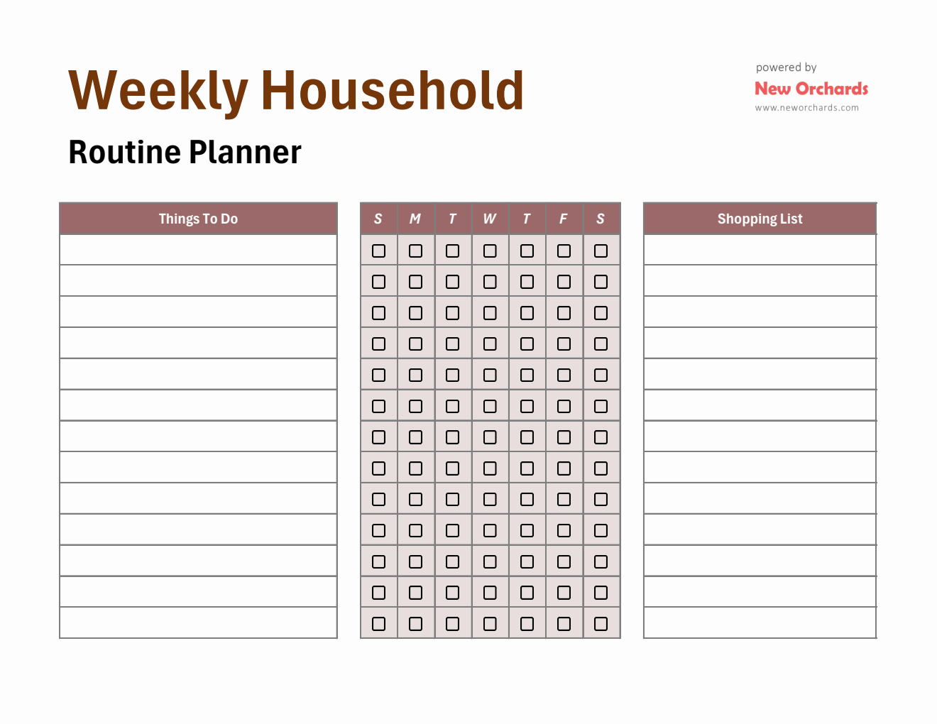 Free Excel Chore Chart Templates