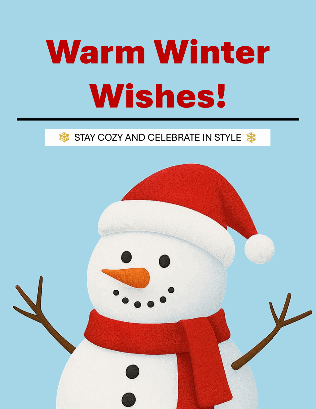 Christmas Card With Snowman Design Template - PDF