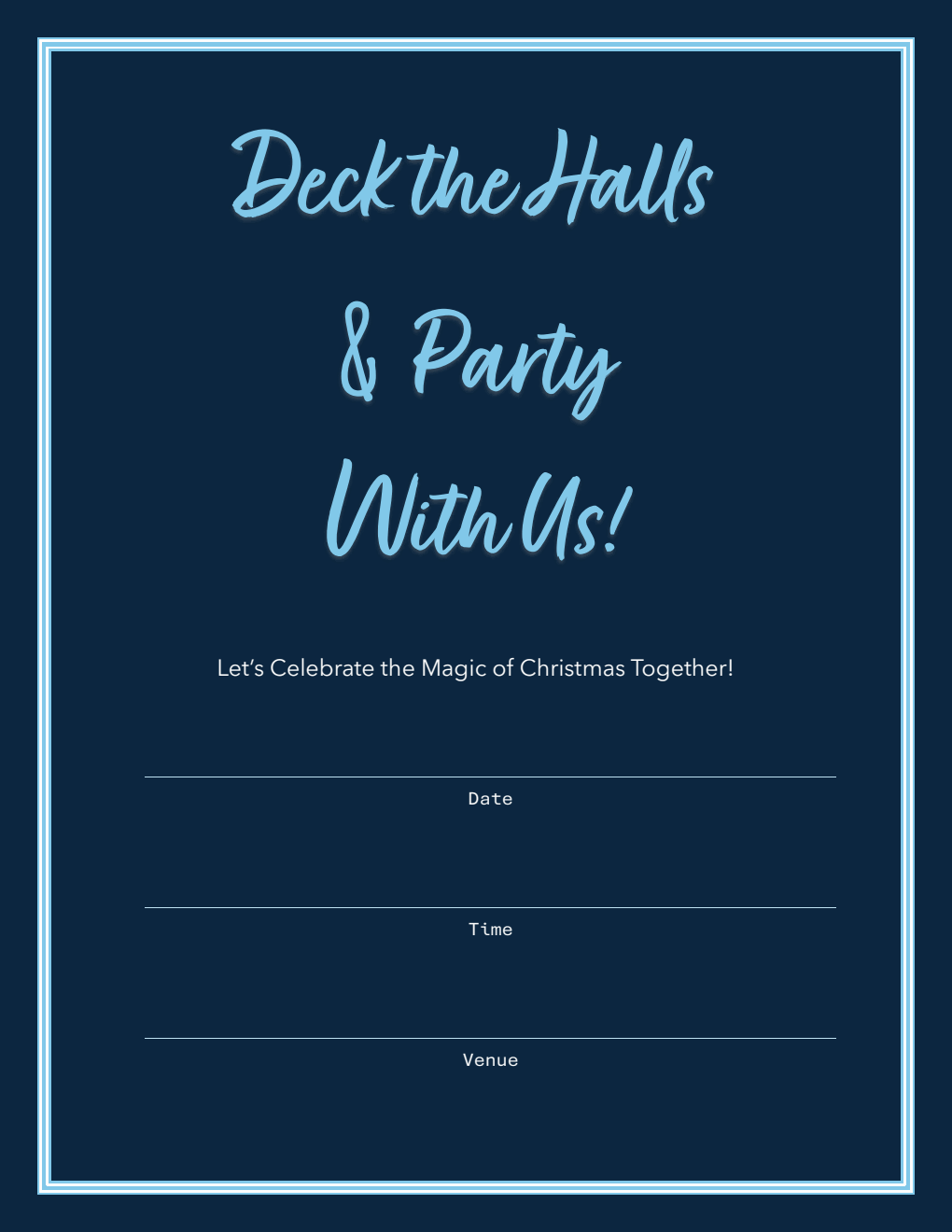 Free Christmas Party Invitation Word Template (Blue Noel)