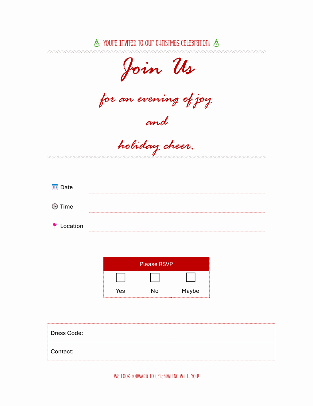 Christmas Party Invitation Template - PDF (Crimson)