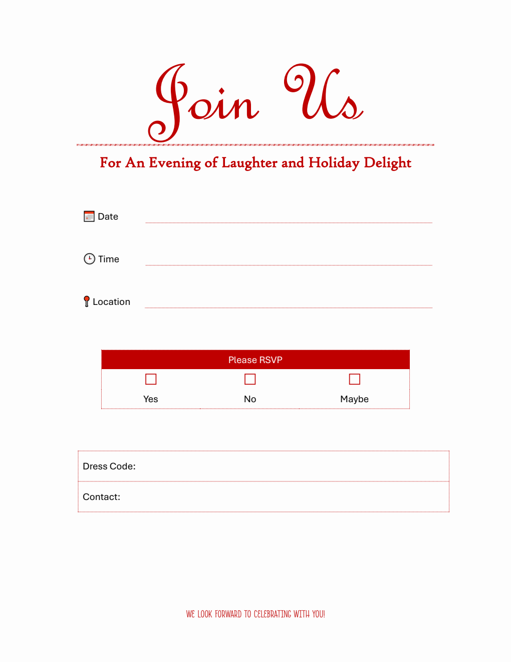 Free Christmas Party Invitation Word Template (Simple)