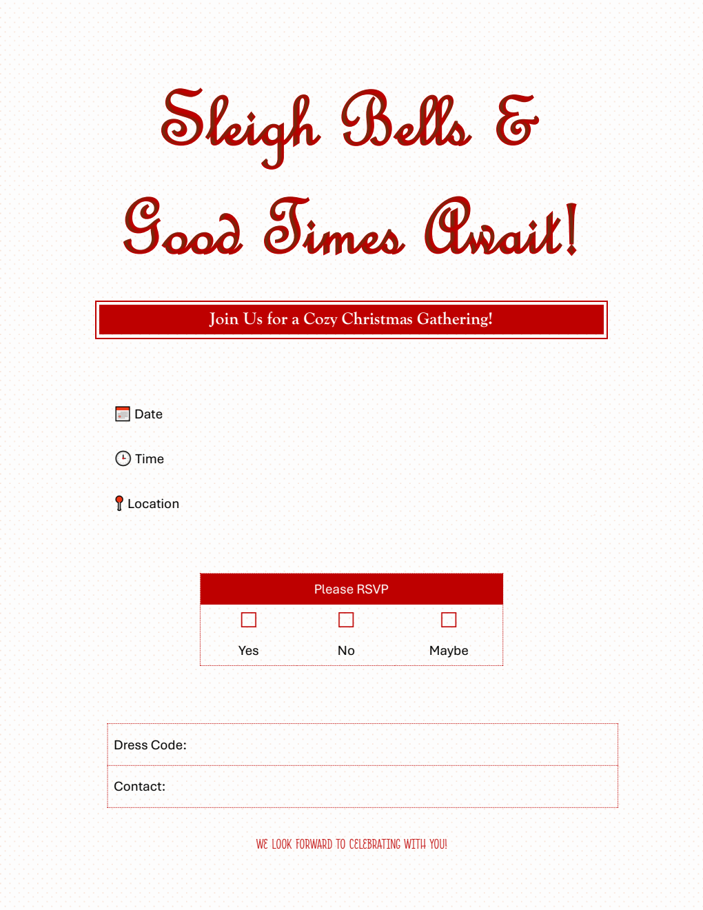 Free Christmas Party Invitation Word Template (Crimson)