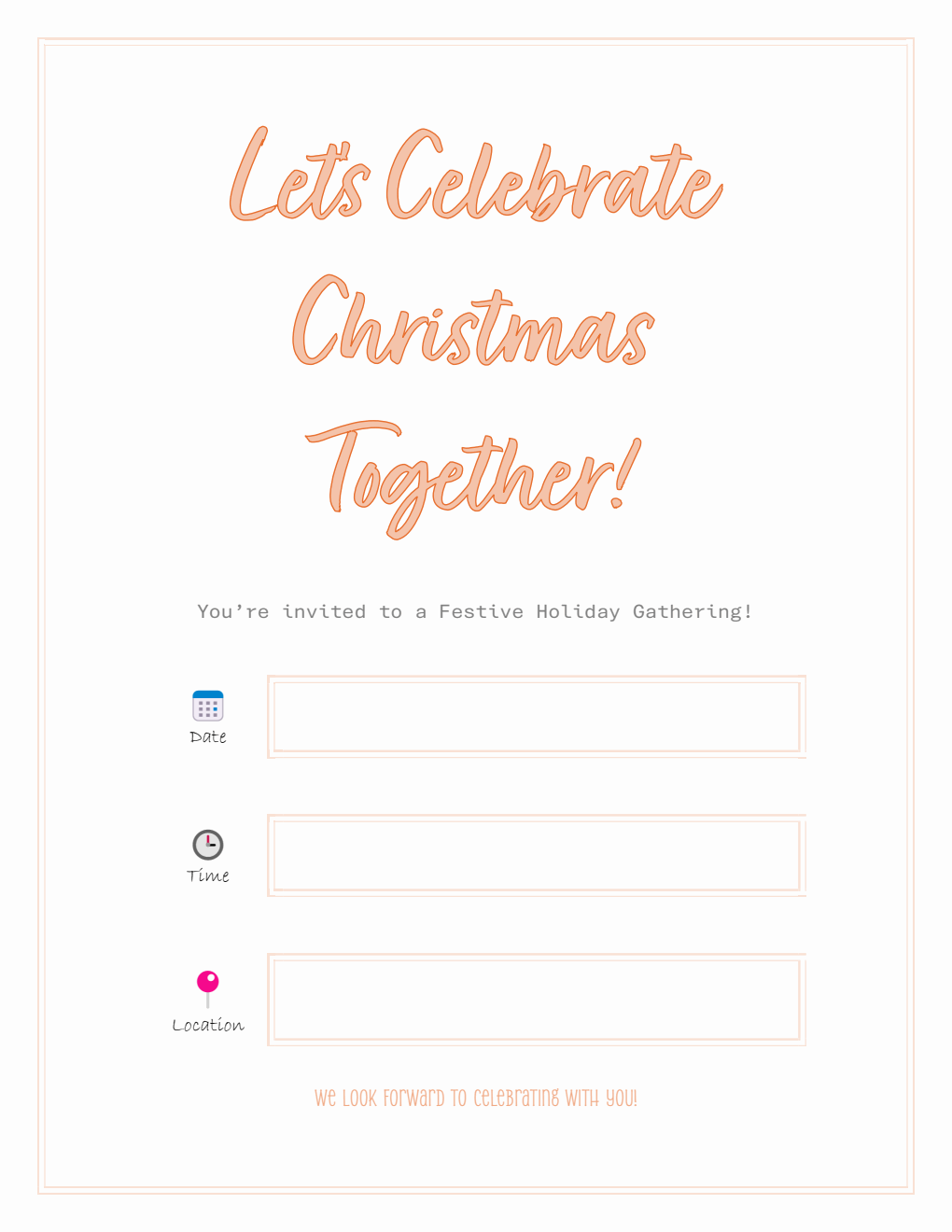 Christmas Party Invitation Template - PDF (Peach Noel)