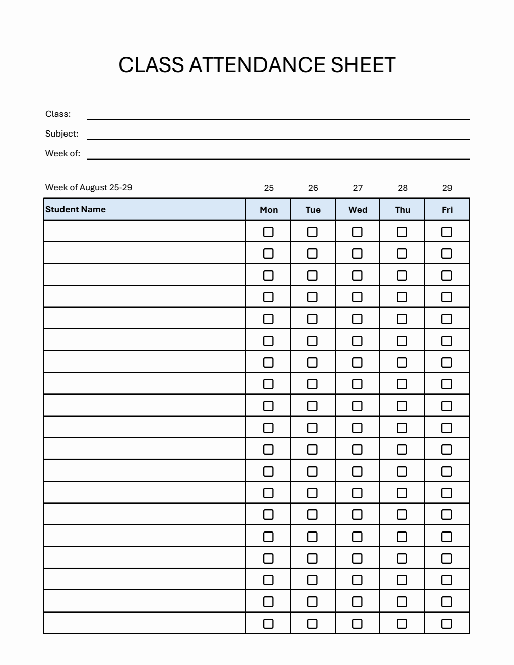 Free Class Attendance Sheet Templates (PDF, Word, Excel)