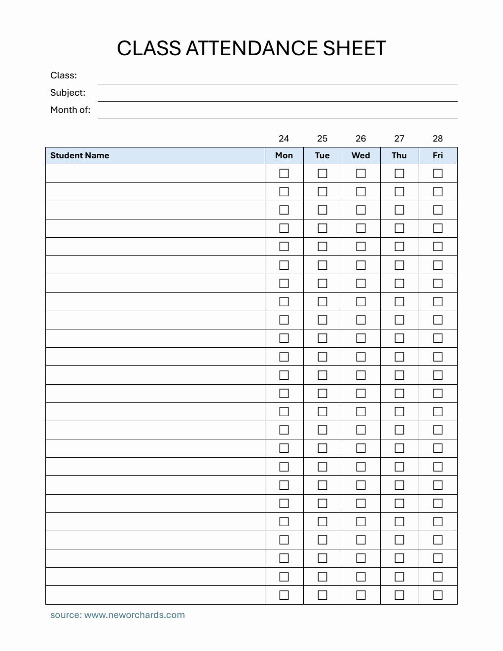  Weekly Class Attendance Sheet | Free Download in Word