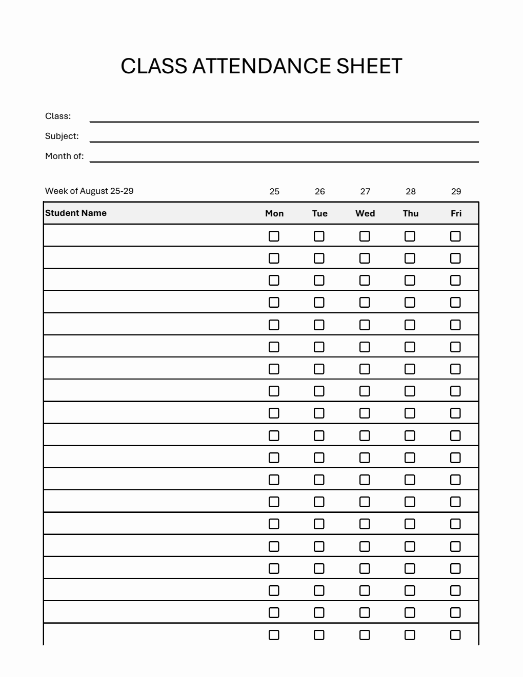 Free Class Attendance Sheet Templates (PDF, Word, Excel)