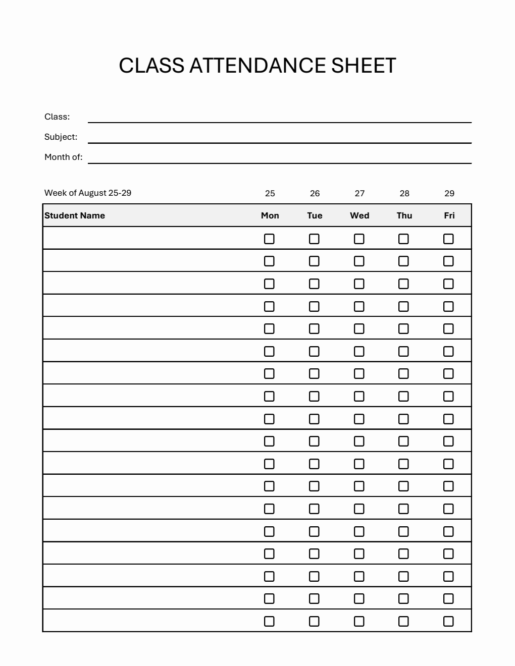 Printable Weekly Class Attendance Sheet Free Download In Excel printable-weekly-class-attendance-sheet-free-download-in-excel