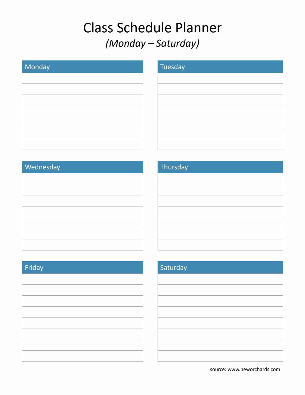 Free Word Course Schedule Planner Templates