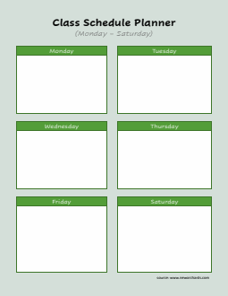 Word Class Schedule Planner (Monday–Saturday) | Blank Weekly Organizer