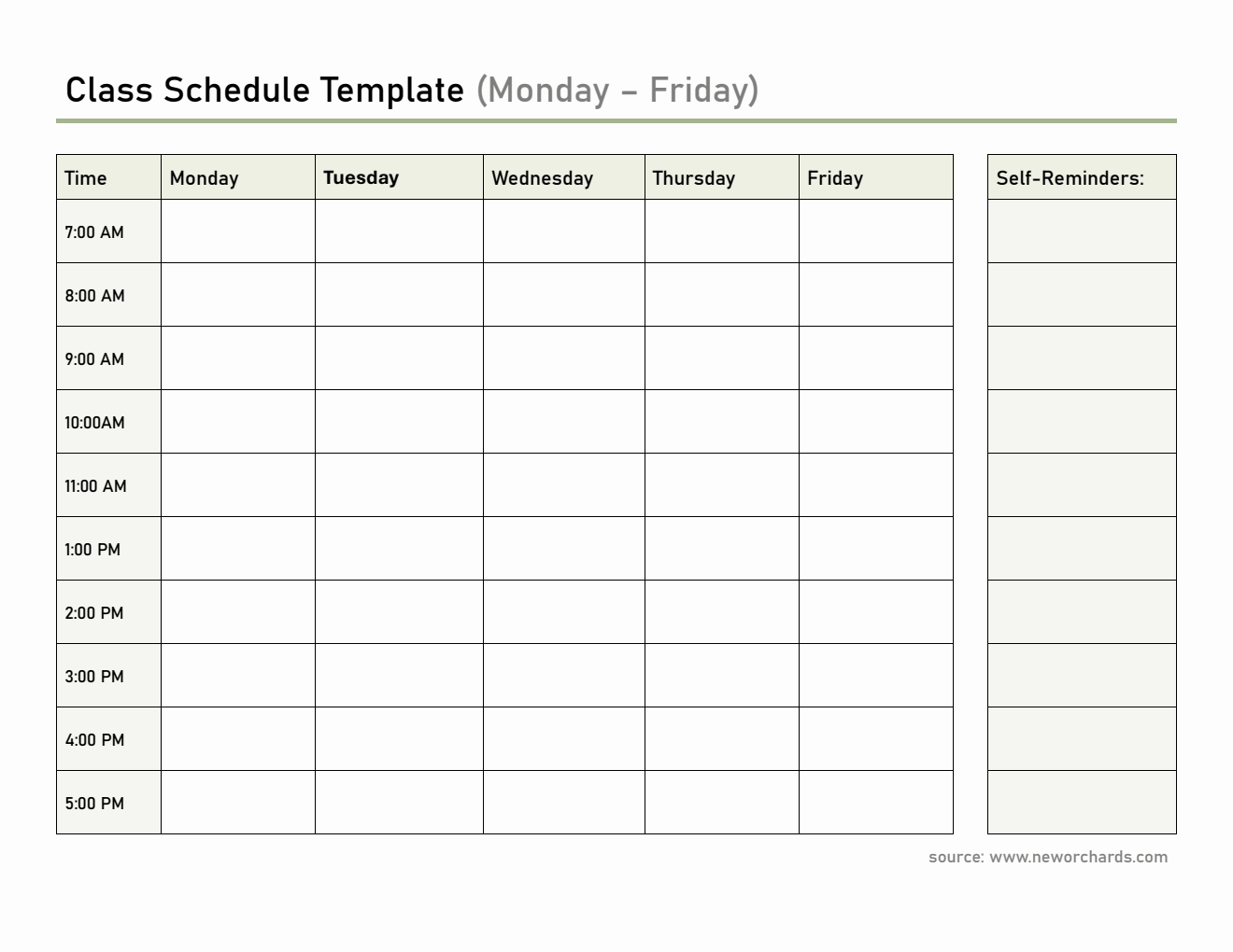 Printable Class Schedule Template (Monday-Friday) | Free Word Download