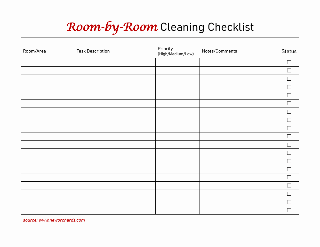 Room Checklist Excel Example Free Excel Cleaning Checklist Template (Room-by-Room)