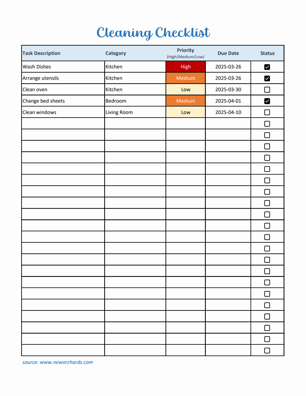 Free Excel Cleaning Checklist Templates free-excel-cleaning-checklist-templates