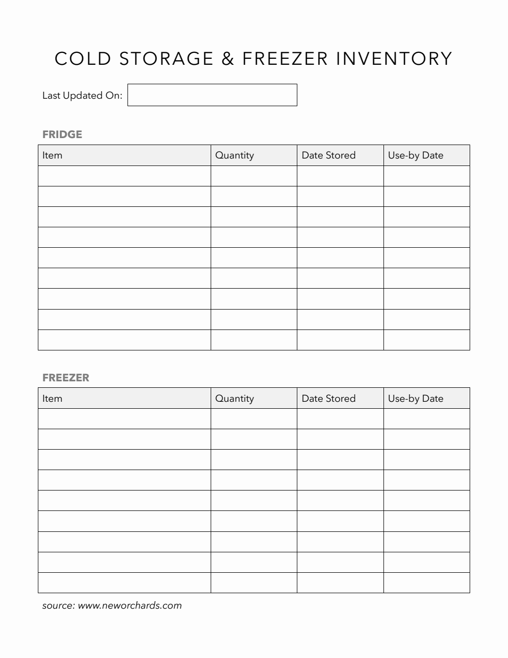 Minimalist Cold Storage & Freezer Inventory Template | Free Word Download