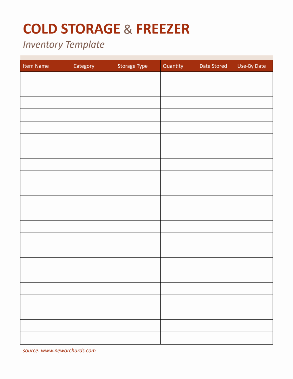 Red Cold Storage & Freezer Inventory Template | Free Word Download