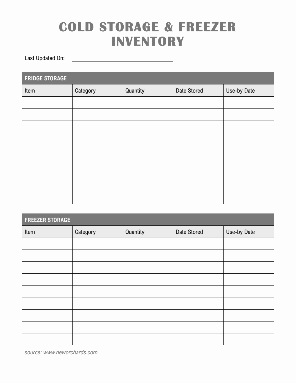 Basic Cold Storage & Freezer Inventory Template | Free Word Download