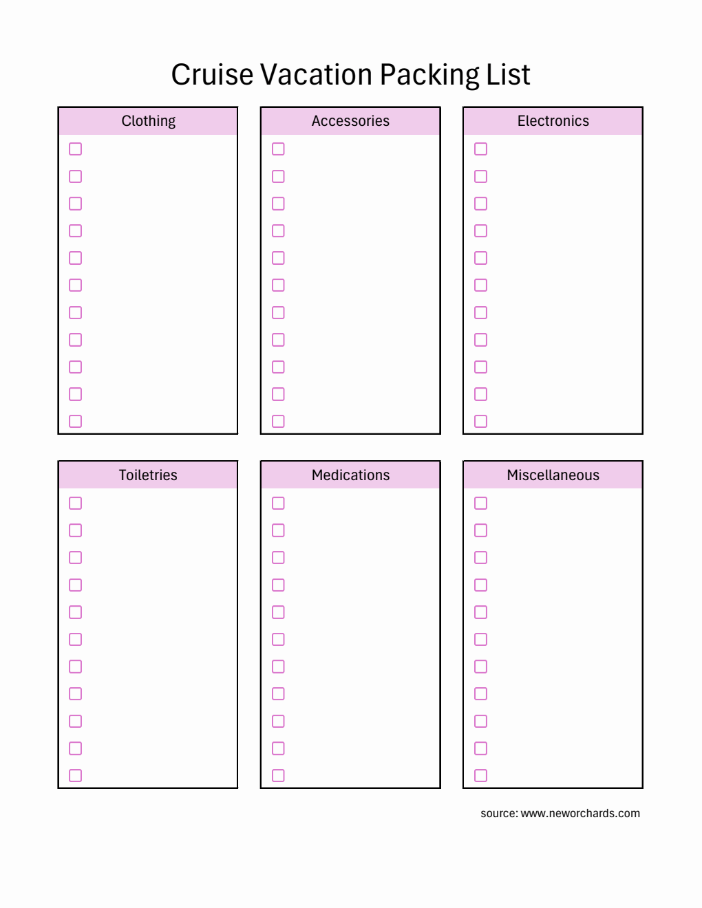 Free Cruise Packing Checklist Downloadable in Excel