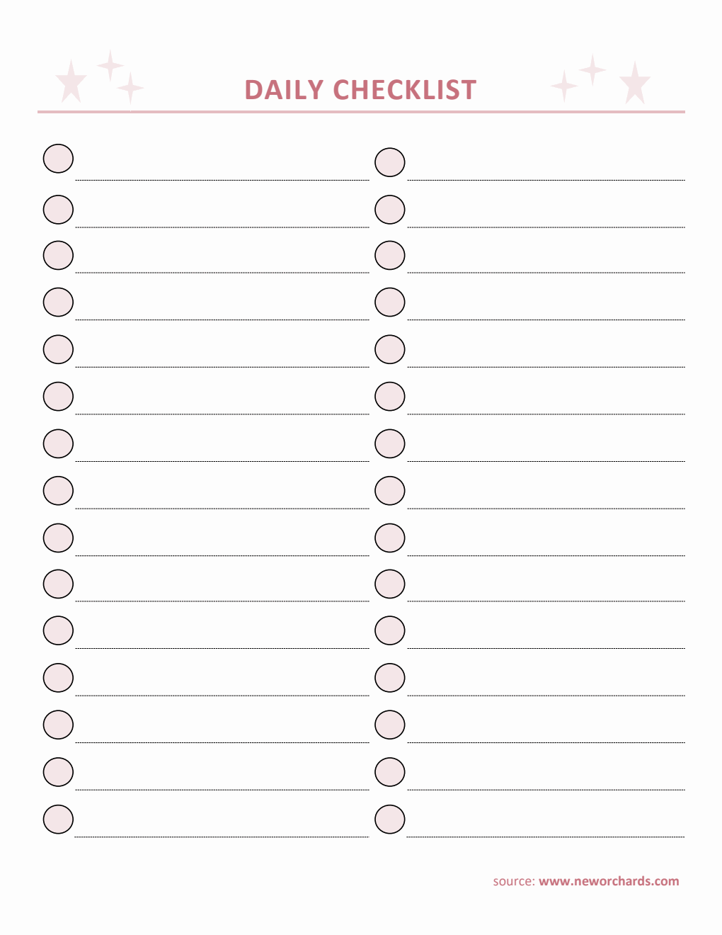 Free Blank Daily Checklist Template PDF