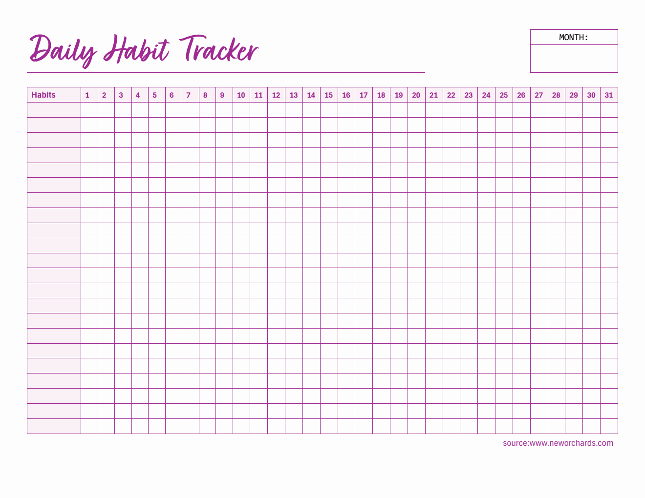 Daily Habit Tracker for Everyday Use (Word)