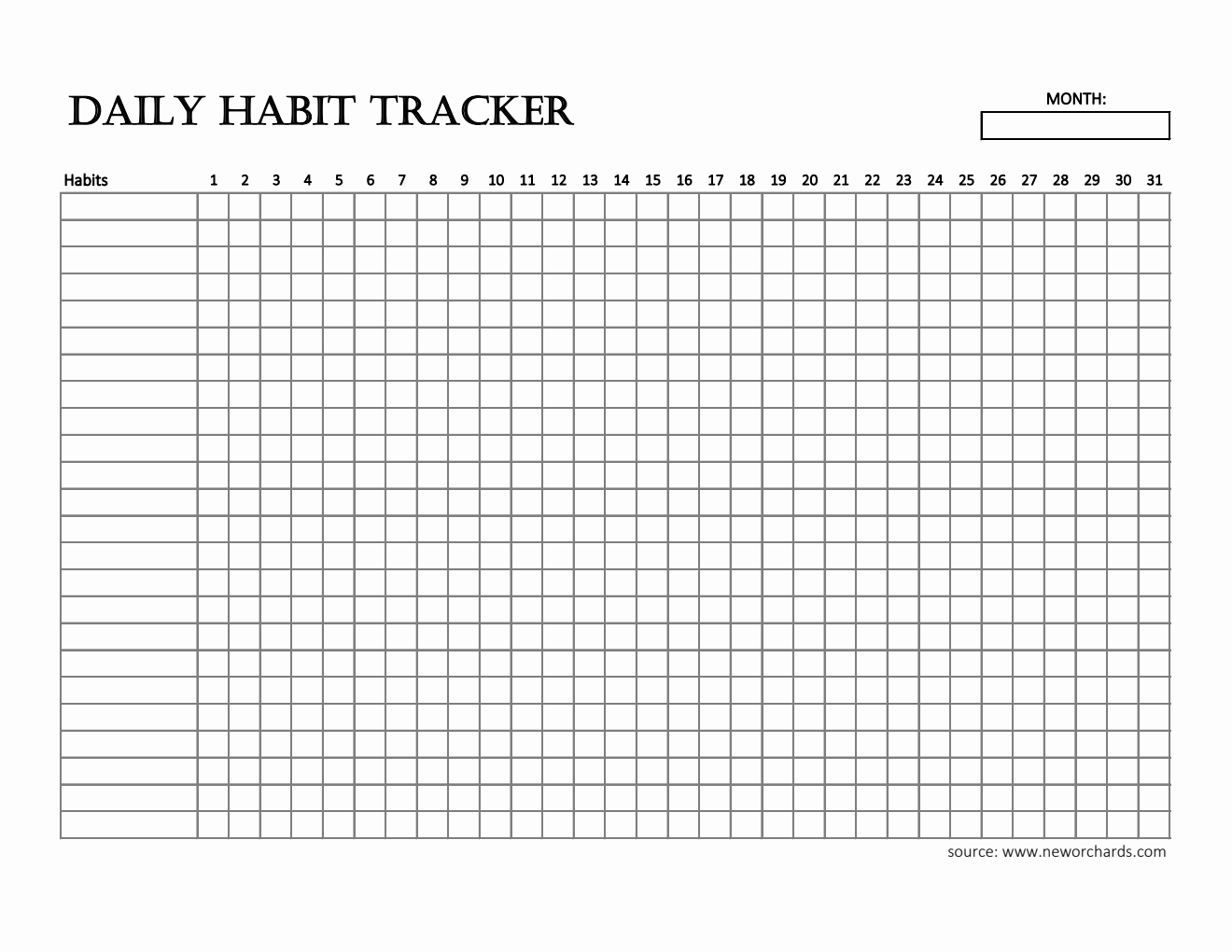 Printable Daily Habit Tracker for Everyday Use (Excel)
