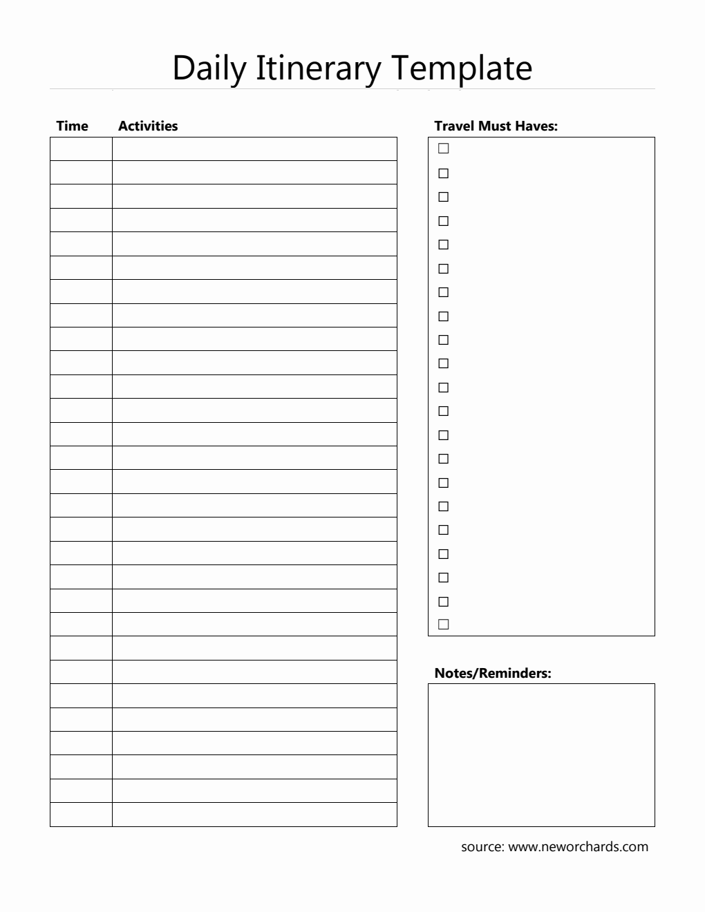 Printable Daily Itinerary Template in Word | Customizable for Any Trip Type