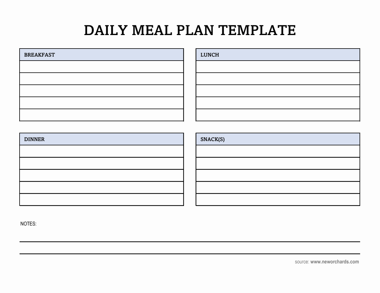 Free Editable Daily Meal Plan Template in Excel